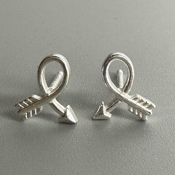 Sterling Silver Bent Arrow Tiny Stud Earrings - Picture 3 of 10